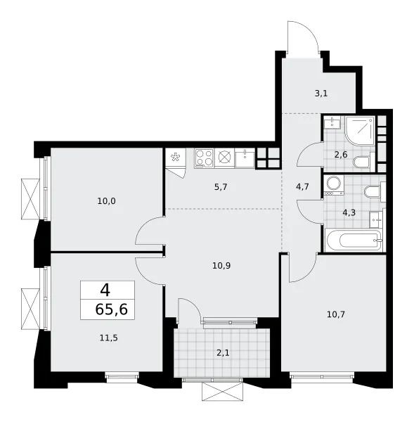 4-комн. 65,6 м²