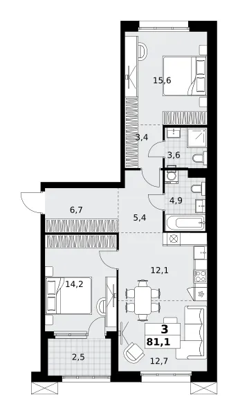 3-комн. 81.1 м²