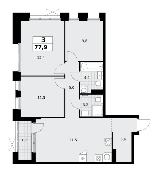 3-комн. 77.9 м²