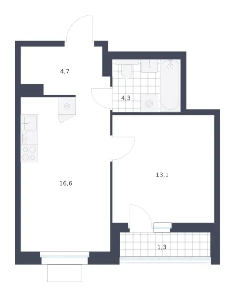1-комн. 40 м²