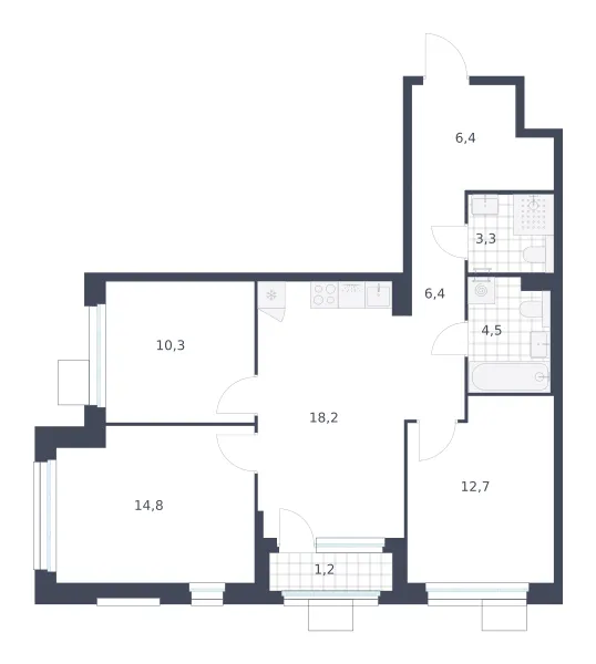 3-комн. 77.8 м²