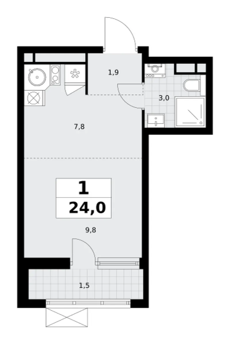 Студия 24 м²