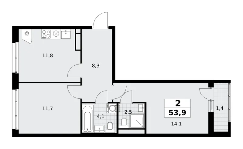 2-комн. 53.9 м²