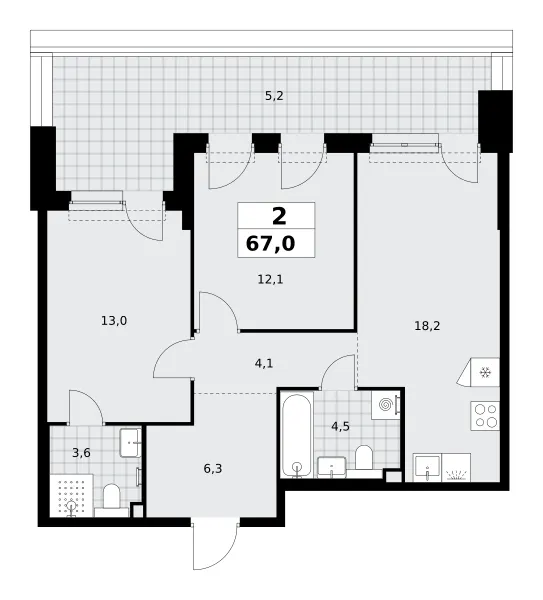 2-комн. 67 м²