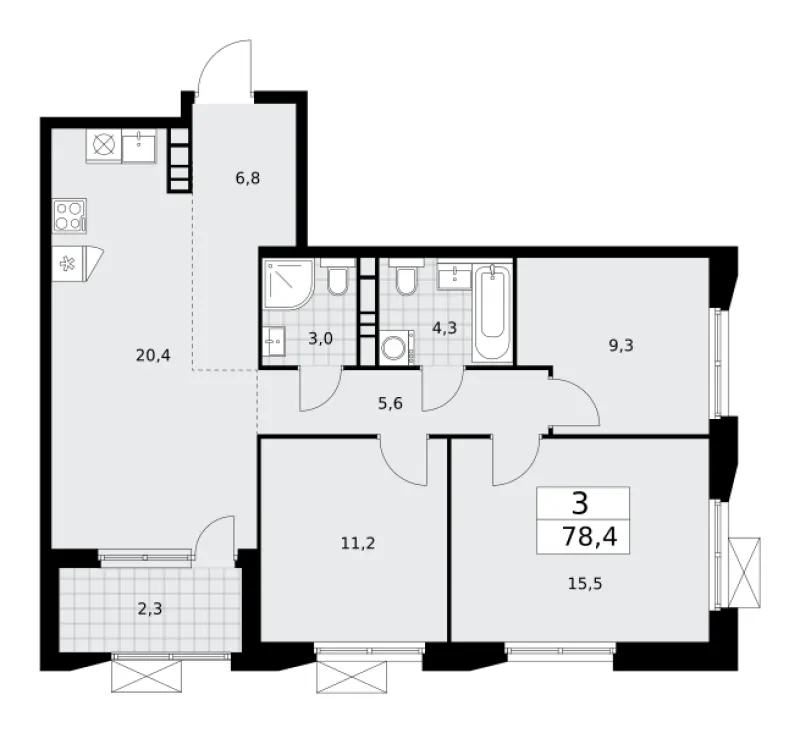 3-комн. 78.4 м²
