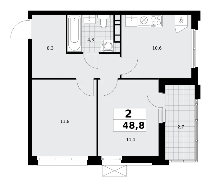 2-комн. 48.8 м²