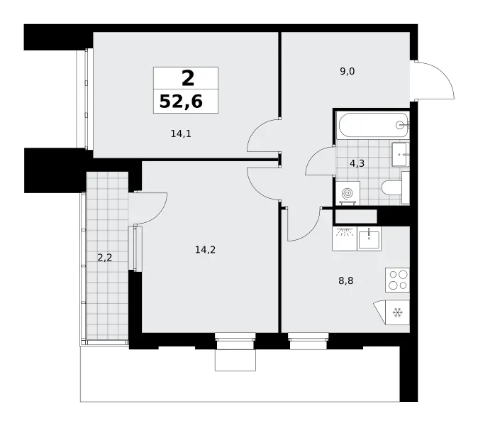 2-комн. 52.6 м²