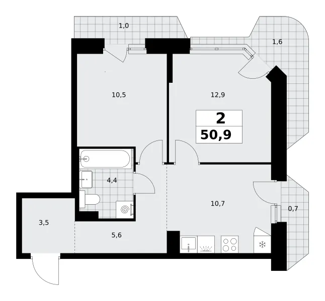 2-комн. 50,9 м²