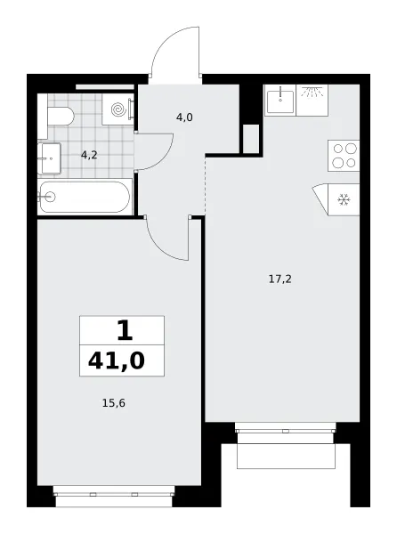 1-комн. 41 м²