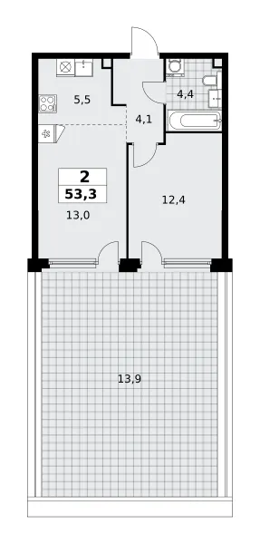 2-комн. 53.3 м²