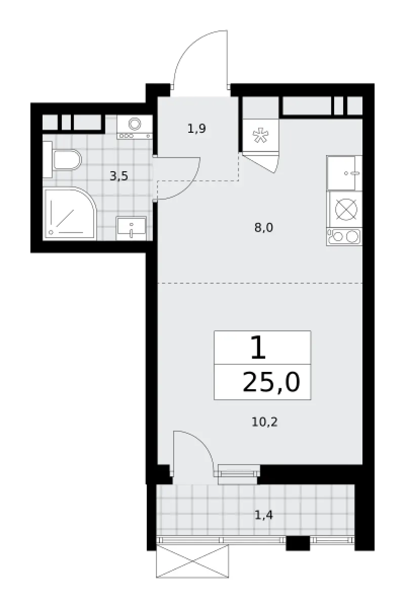 Студия 25 м²