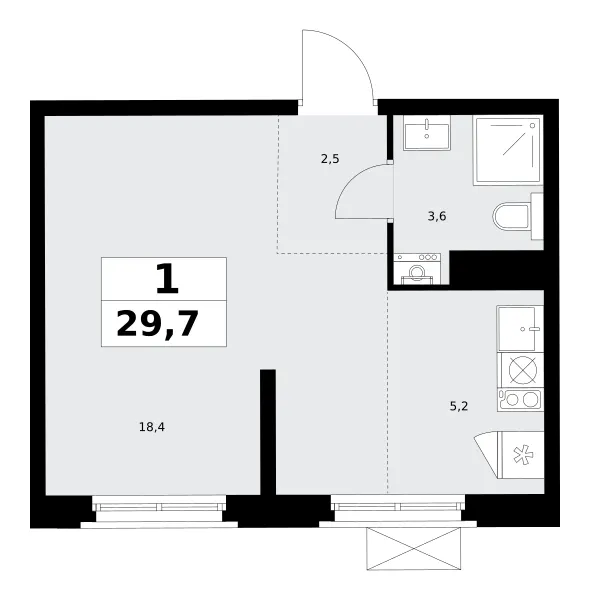 Студия 29.7 м²