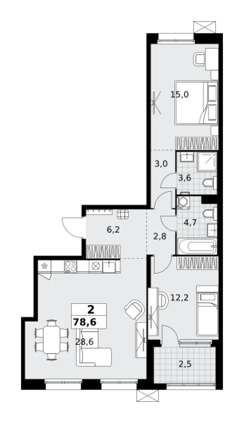2-комн. 78.6 м²