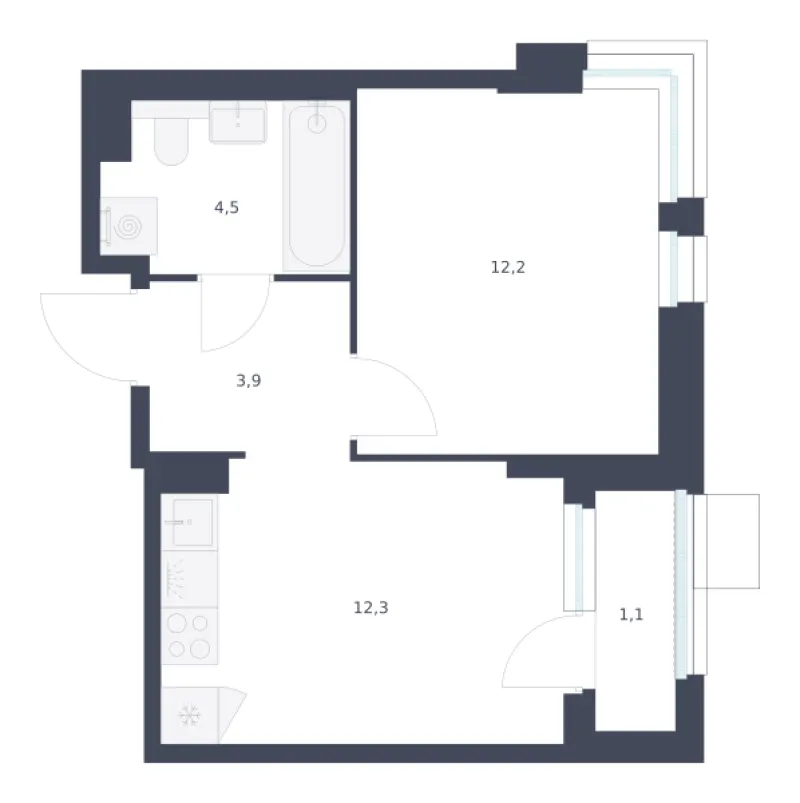 1-комн. 34 м²
