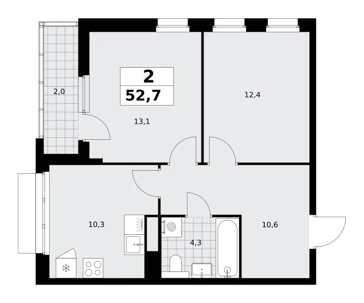 2-комн. 52.7 м²
