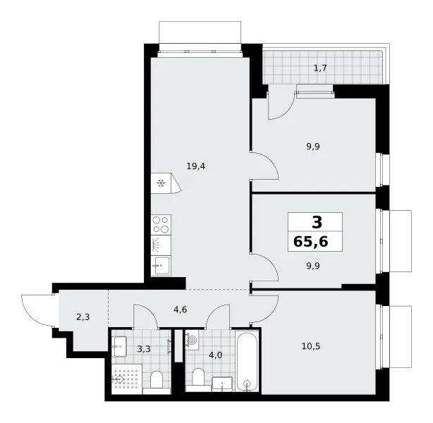 3-комн. 65.6 м²