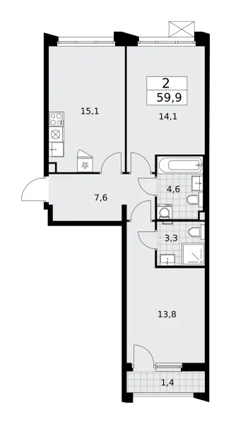 2-комн. 59.9 м²
