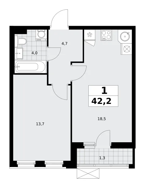 1-комн. 42.2 м²