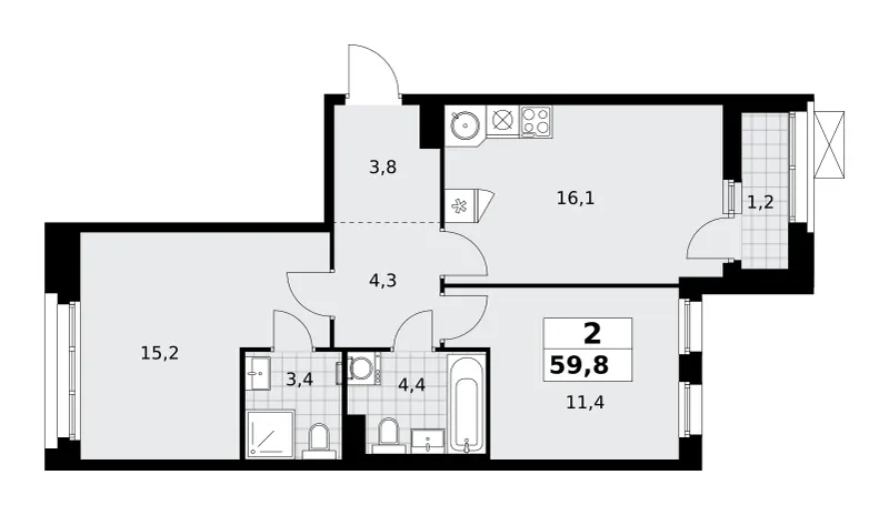 2-комн. 59.8 м²