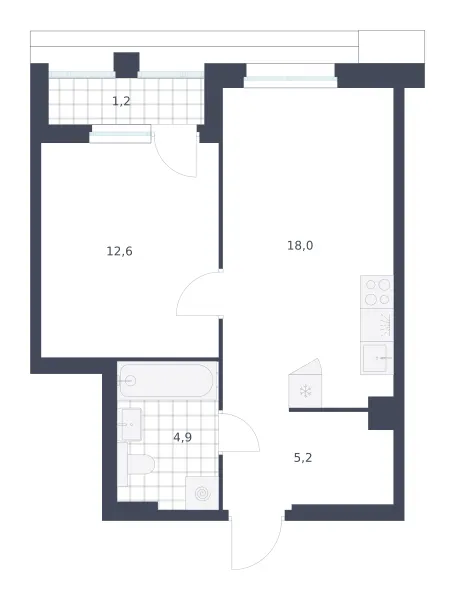 1-комн. 41.9 м²