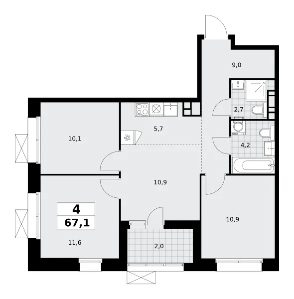 4-комн. 67.1 м²