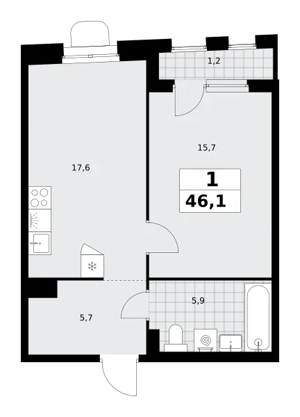 1-комн. 46.1 м²