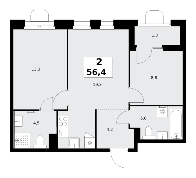 2-комн. 56.4 м²