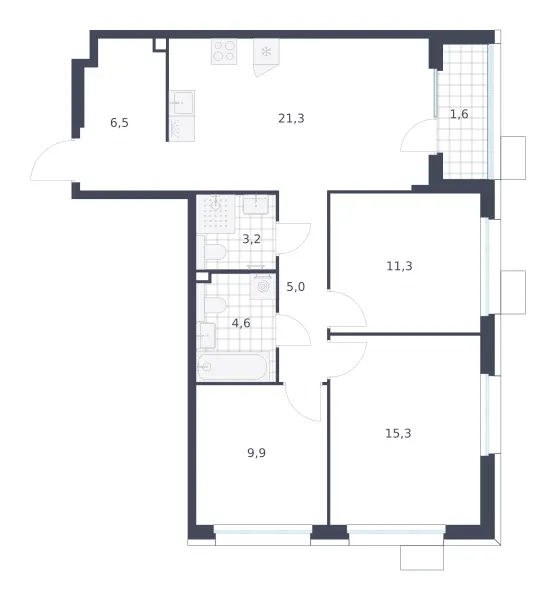 3-комн. 78.7 м²
