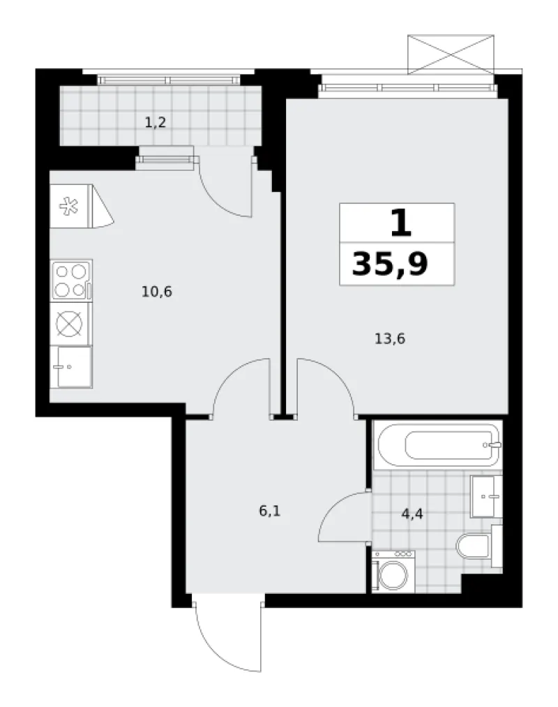1-комн. 35.9 м²