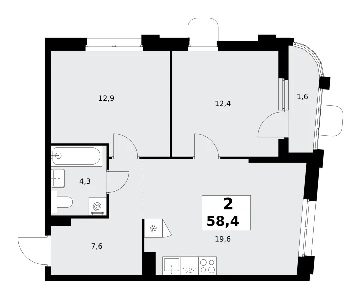 2-комн. 58.4 м²