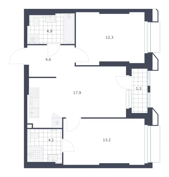 2-комн. 58.3 м²