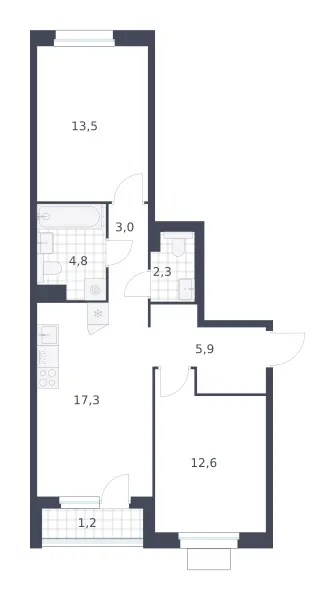 2-комн. 60.6 м²