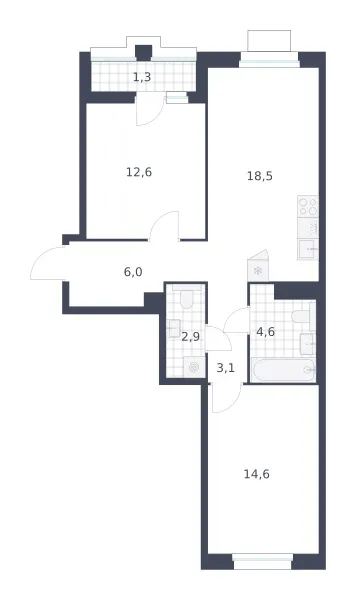 2-комн. 63.6 м²