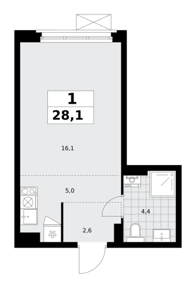 Студия 28.1 м²