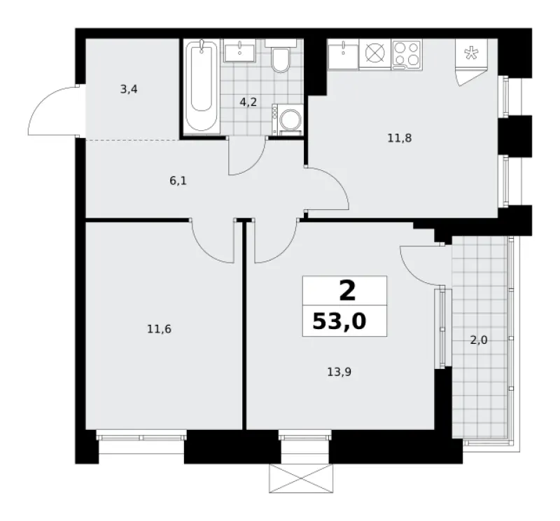 2-комн. 53 м²