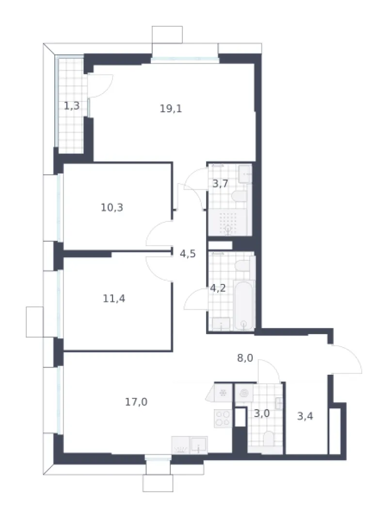 3-комн. 85.9 м²