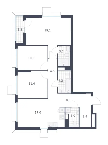 3-комн. 85,9 м²