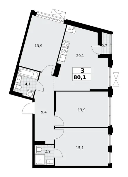 3-комн. 80.1 м²