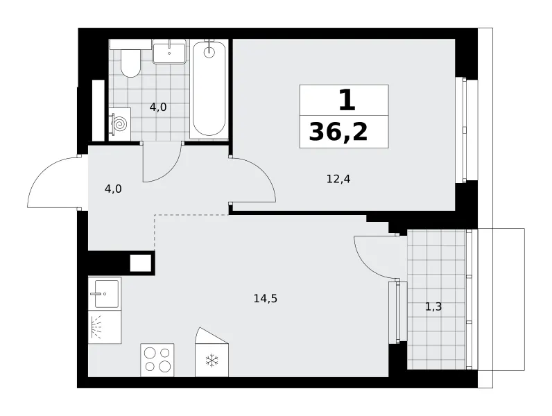 1-комн. 36.2 м²