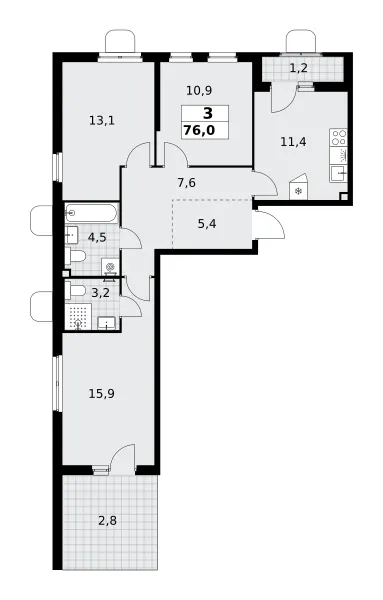 3-комн. 76.4 м²