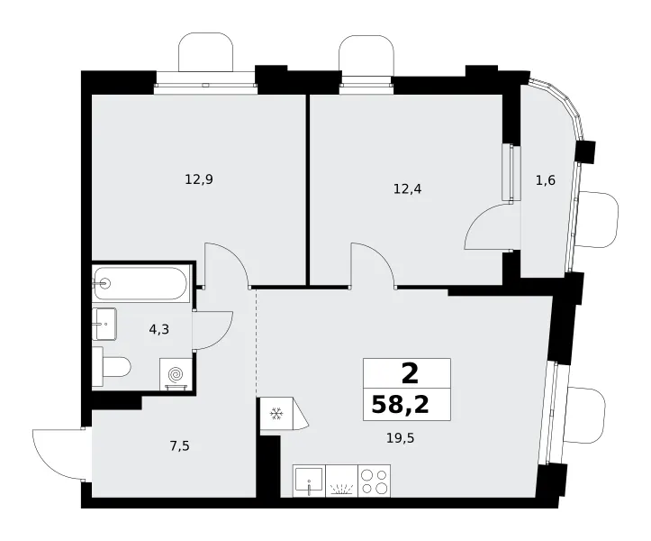 2-комн. 58.2 м²
