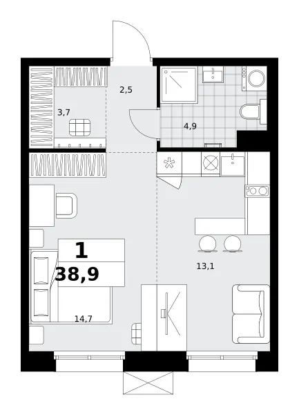 Студия 38,9 м²