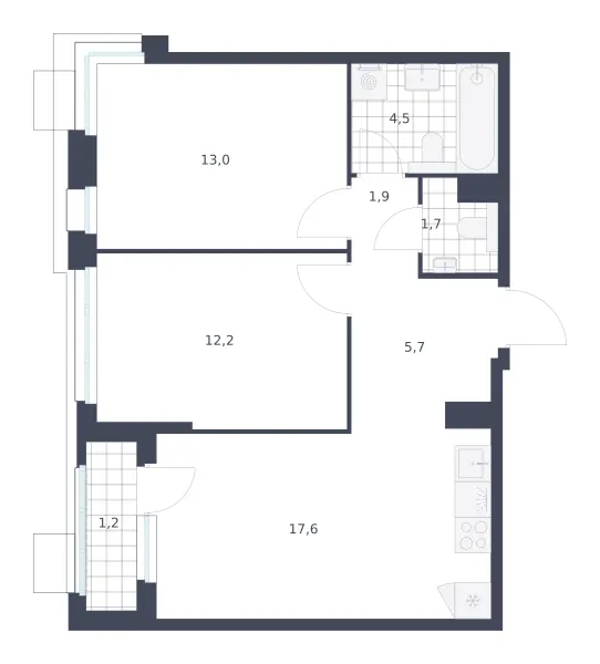 2-комн. 57.8 м²