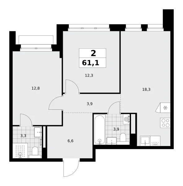 2-комн. 61.1 м²