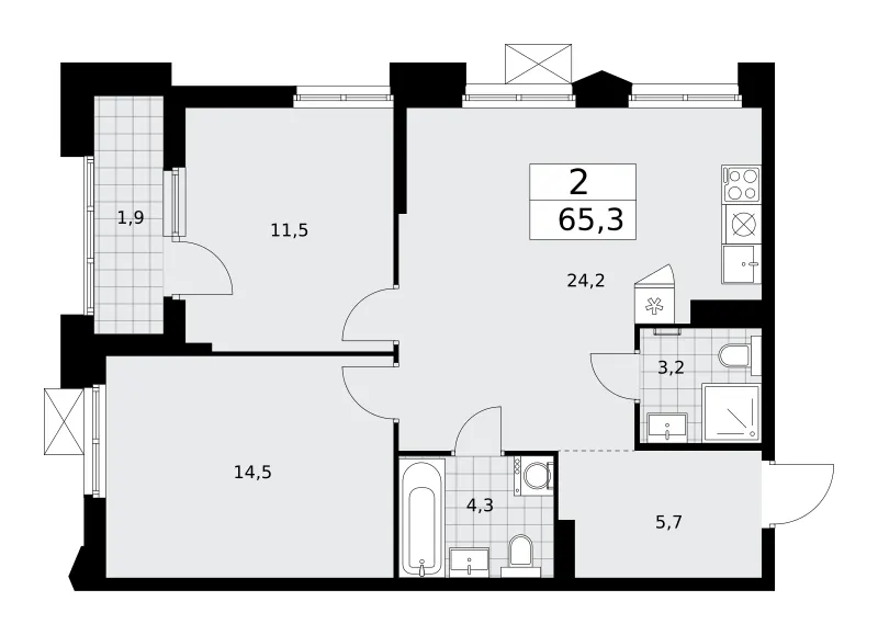 2-комн. 65.3 м²