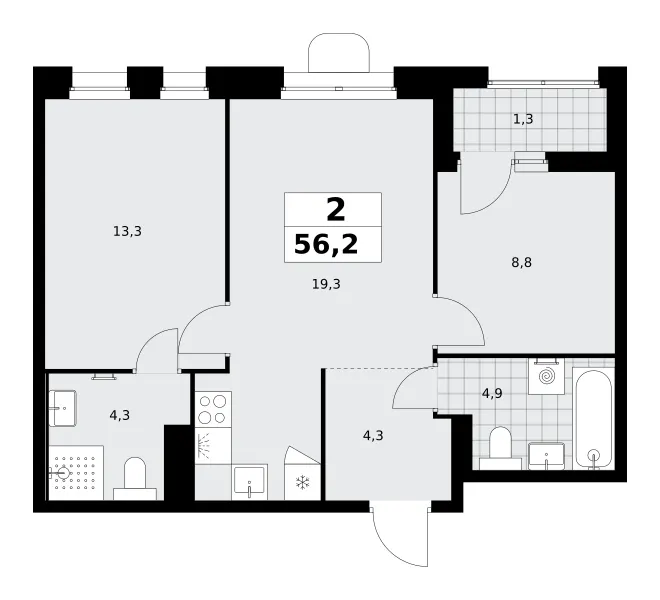 2-комн. 56.2 м²