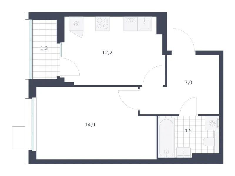 1-комн. 39.9 м²