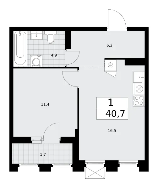 1-комн. 40.7 м²