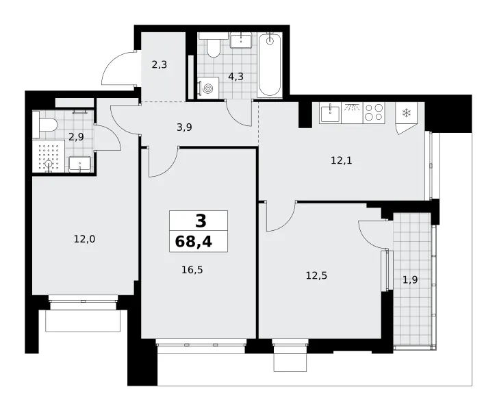 3-комн. 68.4 м²