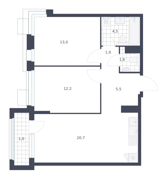 2-комн. 60.4 м²